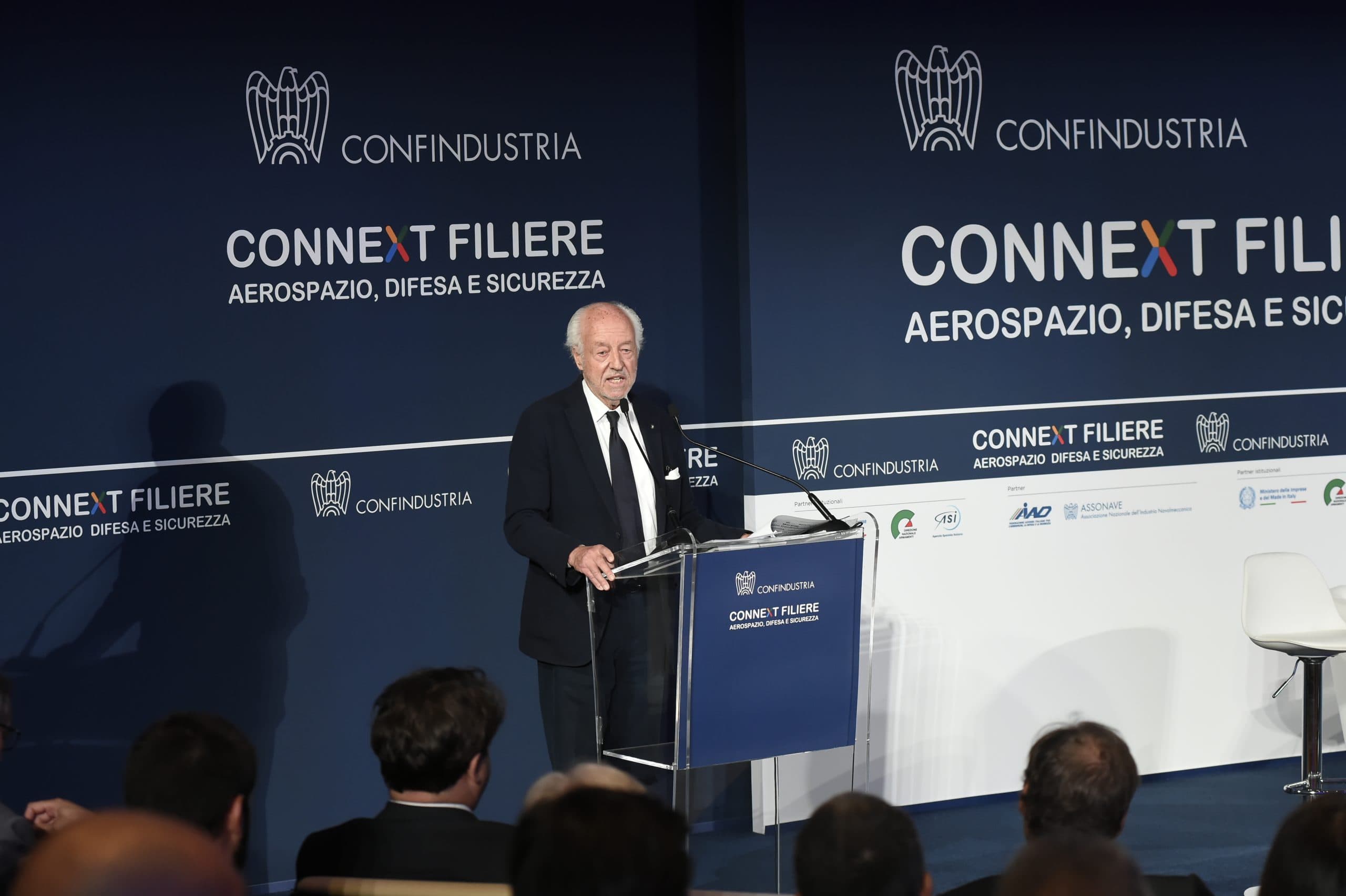 Giorgio Marsiaj, Vice Presidente di Confindustria per l'Aerospazio, interviene all'evento di lancio di Connext Filiere Aerospazio, Difesa e Sicurezza.